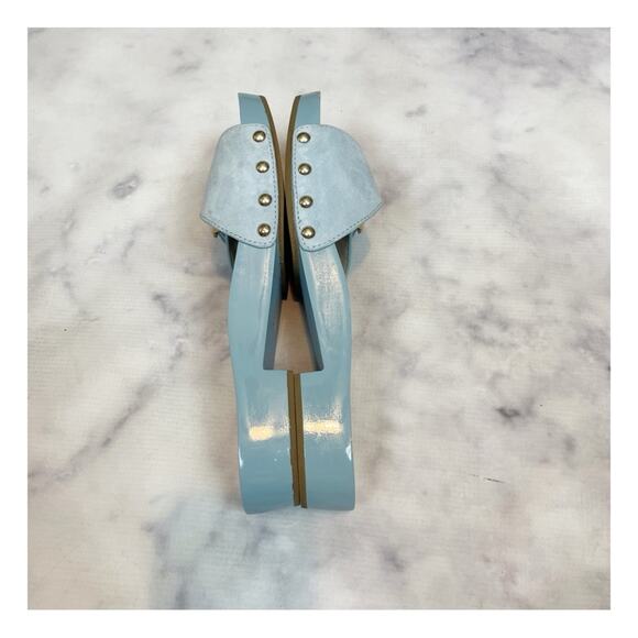 COACH Bleeker C Buckle Waterfall Blue Suede Slide Sandals - Picture 7 of 10